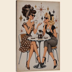 Atomic Age Coffee Break Print, Digital Download, Mid Century Modern Women Coffee Wall Art