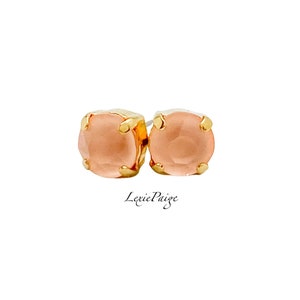 Ivory Cream Crystal Stud Earrings: Yellow Gold Finish