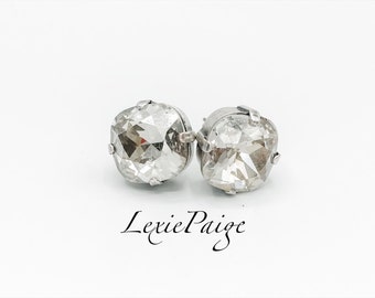 12mm Cushion Cut Earring / Silver Shade/   Antique Silver / Post Stud Earrings Made With Premium Crystals **FREE SHIPPING**
