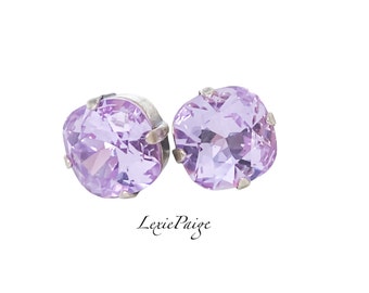 Purple Crystal Earrings, Big Stud Earrings, Purple Crystal Stud Earrings, Cushion Cut Earrings, Square Stud Earrings, Free US Shipping