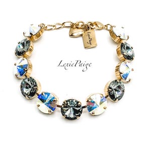 KALEIDOSCOPE AB and Black Diamond Crystal 12mm Rivoli Yellow Gold Finish Bracelet Made With Premium Crystals **Free Shipping**
