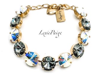 Crystal Rivoli Bracelet: Aurora Borealis & Black Diamond, Yellow Gold