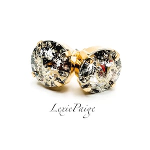 12mm Crystal Gold Patina Rivoli Earrings / Patina /  Yellow Gold / Post Stud Earrings / Made With Premium Crystals **FREE SHIPPING**
