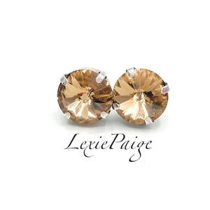 12mm Light Colorado Topaz Crystal Rivoli  Earrings / Antique Silver / Post Stud Earrings Made With Premium Crystals  **FREE SHIPPING**