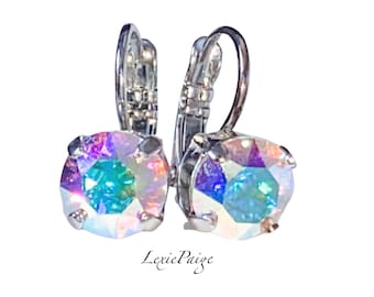 Reduced~Betsey long Rhinestone Aurora borealis dangle  earrings 