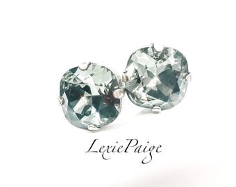 Orecchini con cristalli di diamanti neri: borchie taglio cuscino in argento antico