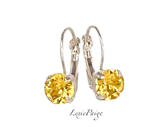 Light Topaz Leverback Earrings | November Birthstone, Crystal Drops