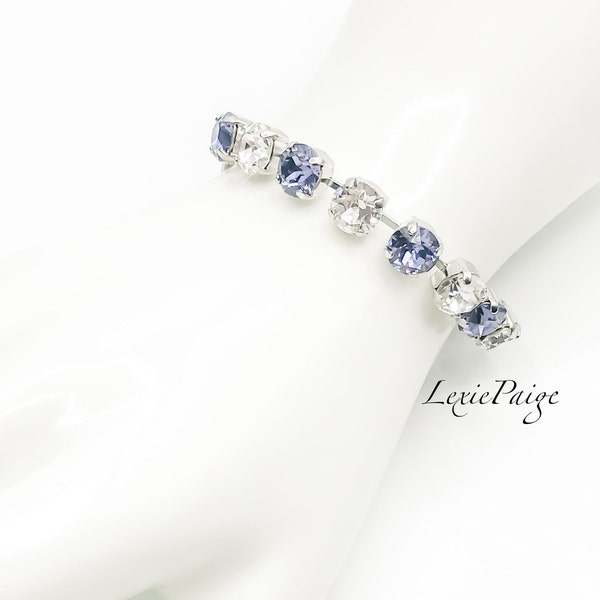 Stone of Magic Tanzanite and Clear Crystal Xirius Chaton Rhodium Plated Bracelet Made With Premium Crystals **FREE SHIPPING**