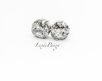 12mm Silver Patina  Cushion Cut Earrings / Antique Silver / Post Stud Earrings Made With Premium Crystals  **FREE SHIPPING**