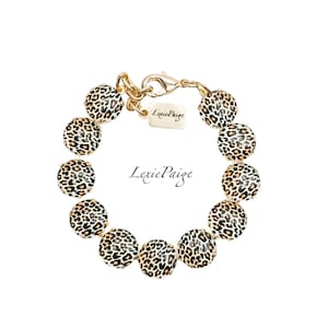 Leopard Print Bracelet: 12mm Glass Cabochon, Gold Finish