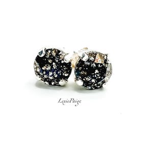 8mm Crystal Black Patina Bracelet / Shiny Silver / Post Stud Earrings Made With Premium Crystals ** FREE SHIPPING**