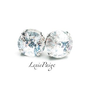 12mm White Patina Crystal Rivoli Earrings / Antique Silver / Post Stud Earrings Made With Premium Crystals **FREE SHIPPING**