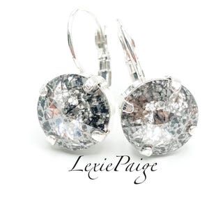 Silver Patina 12mm Crystal Rivoli Earrings / Shiny Silver / Lever Back Drop Earrings Made With Premium Crystals **FREE SHIPPING**