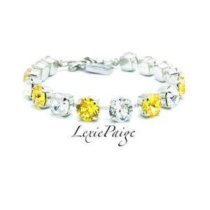 8mm Crystal Bracelet / Light Topaz /  Crystal Clear / Rhodium Plated Bracelet Made With Premium Crystals **FREE SHIPPING**