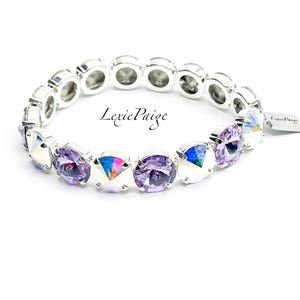 12mm Crystal Rivoli Stretch Bracelet /  AB / Aurora Borealis / Iridescent / Violet / Purple / Shiny Silver / Made With Premium Crystals