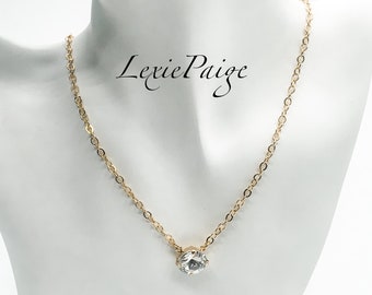 12mm Crystal Rivoli Solitaire Necklace /  Yellow Gold Necklace Made With Premium Crystals **FREE SHIPPING**