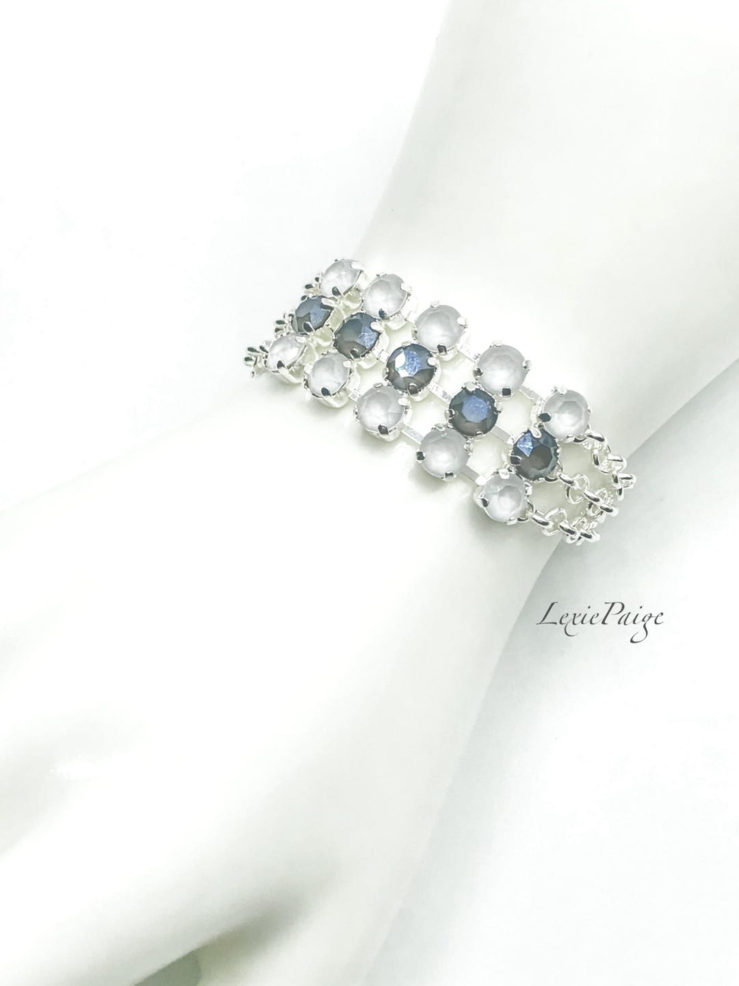 Crystal Bracelet: Powder Grey & Dark Grey, Shiny Silver Rolo Chain - Etsy