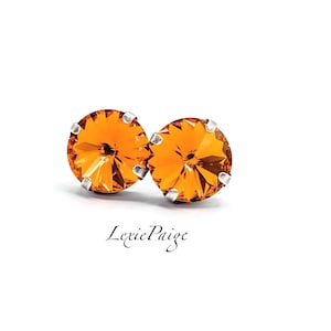 Tangerine Crystal Rivoli Earrings: Orange Antique Silver Studs