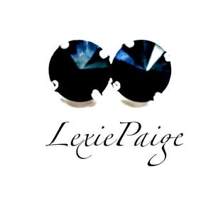 Jet Black 12mm Crystal Rivoli Earrings /  Antique Silver / Post Stud Earrings Made With Premium Crystals ***FREE US SHIPPING***