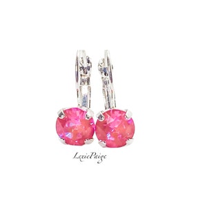 8mm Lotus Pink DeLite Crystal Earrings | Shiny Silver | Lever Back Drop Earrings | Made With Premium Crystals **FREE SHIPPING**