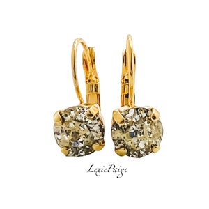 8mm Gold Patina Crystal Earrings | Yellow Gold | Lever Back Drop Earrings Made With Premium Crystals  **FREE SHIPPING**