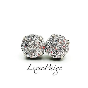 Silver Faux Druzy Earrings: Antique Silver Post Studs (12mm)