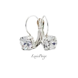 8mm Crystal April Birthstone Earrings | Shiny Silver | Lever Back Drop Earrings Made With Premium Crystals **FREE SHIPPING**