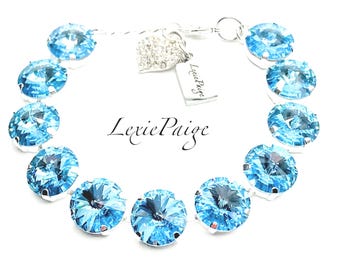 Rivoli-armband aquamarijnkristal, glanzende zilveren afwerking, 12 mm