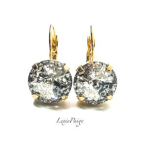 12mm Silver Patina Crystal Rivoli Earrings / Yellow Gold / Lever Back Drop Earrings Made With Premium Crystals  **FREE SHIPPING**