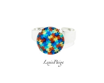 Anel de conscientização sobre autismo: faixa ajustável vermelha, azul e amarela