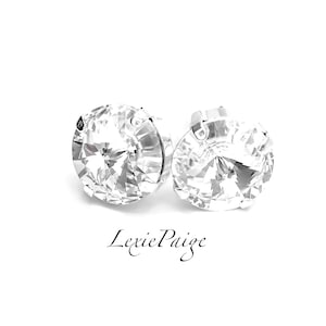 Crystal Rivoli Earrings: 12mm Clear Crystal, Shiny Silver Studs