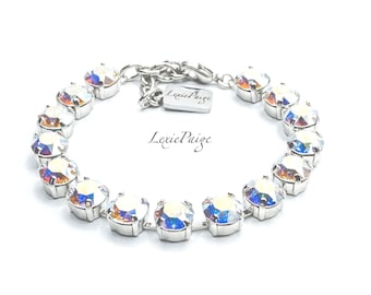 Iridescent Aurora Borealis Crystal Bracelet: Rhodium Plated, Adjustable
