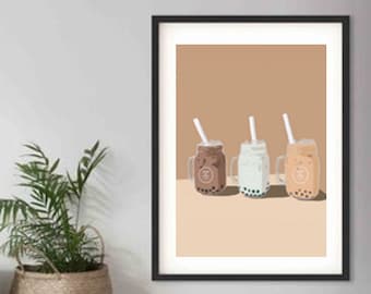 Beige Boba Bubble Milk Tea | Tapioca Pearls | Asian American Taiwanese Culture Drink | Asian Baby Girl | Digital Downloadable Art Print Wall