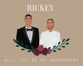 Groomsmen Proposal Personalized Custom Illustrations for Wedding, Save the Date Card File Digital Print (PRINTABLE & DOWNLOAD)