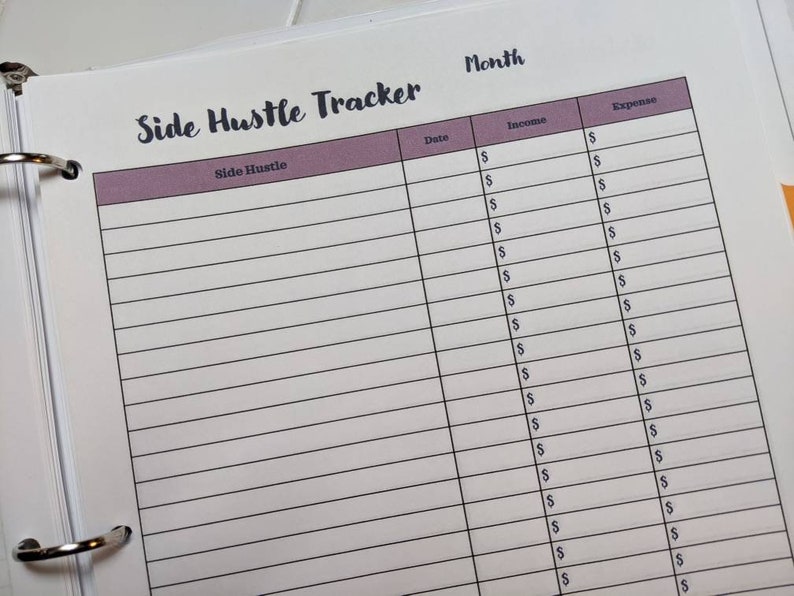 Side Hustle Tracker Printable Template Budget Binder Side Budget