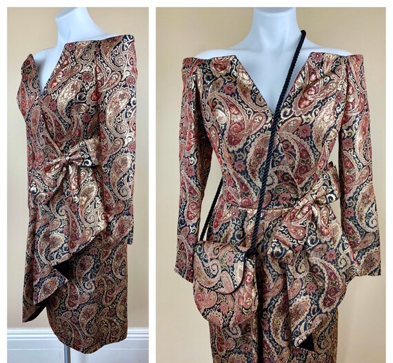 Vintage 80s Victor Costa Metallic Off Shoulder Scu