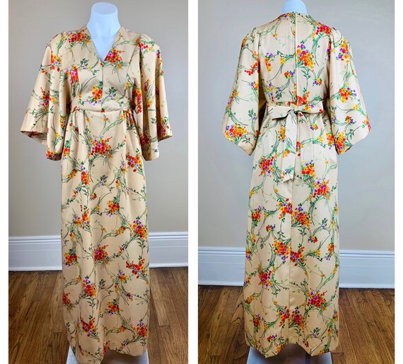 Vintage 70s Kimono Sleeve Champagne Hawaiian Maxi