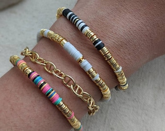 African Heishi Vinyl Bracelet // 4mm // Gold Disc Accents