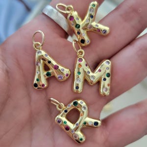 Multi Bubble Letter Charm // CZ // Carabiner // Necklace