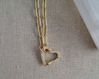 CZ Heart Carabiner Necklace  // Snap Pull Lock