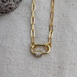 Mini CZ Carabiner Necklace // Lock // Screw