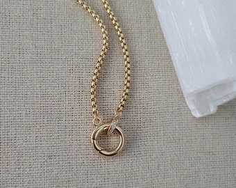 Circle Push Lock Necklace // Rolo Chain // 13mm