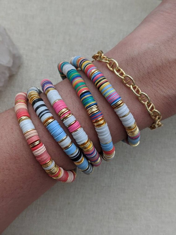 African Vinyl Heishi Bracelets // 7mm // Gold Accents