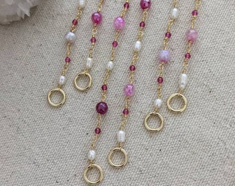 Pink Agate & Pearl Carabiner Necklace // Locks