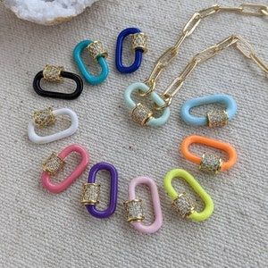 Mini CZ Enamel Carabiner Necklace // Lock // Screw