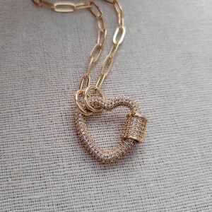 Heart CZ Carabiner Necklace // Screw // Lock