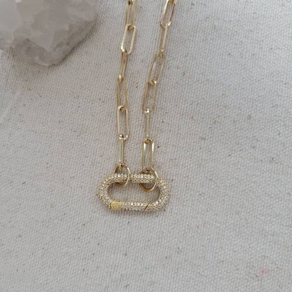 Cz Carabiner Necklace // Lock Necklace // Charm