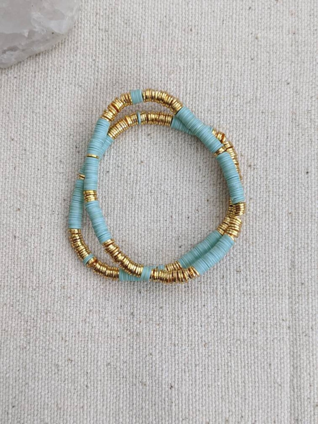 Light Blue African Heishi Vinyl Bracelet // 4mm // Gold Disc - Etsy