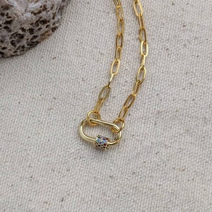 Mini Multi CZ Carabiner Necklace // Lock // Screw