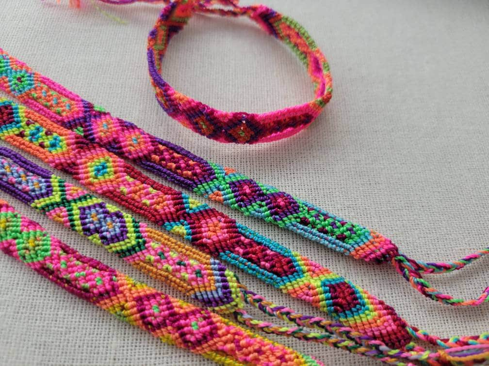 Hand Embroidered Handmade Woven Bracelets Mexican Friendship-Party Favors Fiesta Mexicana Festival-Rave Hand Art-EDC Birthday Gift Bohemian
